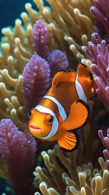 Beautiful color clownfish on coral feefs