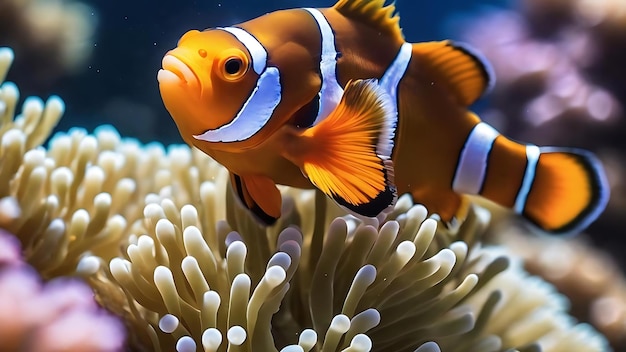 Beautiful color clownfish on coral feefs