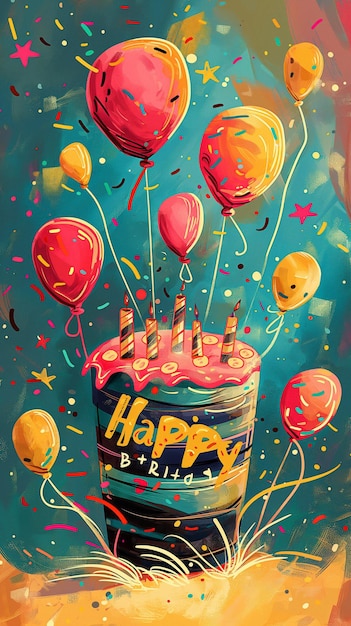 Photo beautiful color happy birthday card generative ai