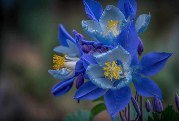 Beautiful Colorado blue columbine blooms in selective focus