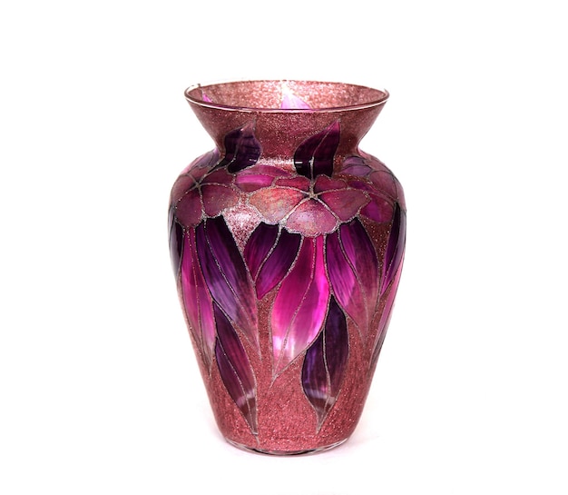 Beautiful colored glass vase for flowers on white background