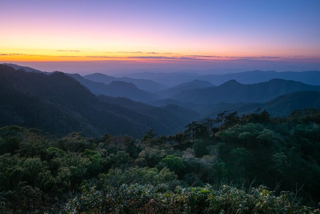 Beautiful colored Landscape during sunset time with mountain range on background