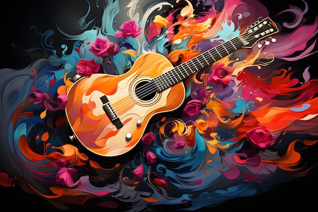 Beautiful colorful abstract art guitar music generative ai