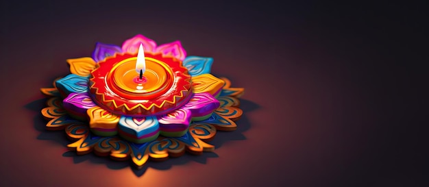 beautiful colorful Diya made up of clay with copy space for diwali