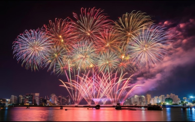 Beautiful colorful firework display at night for celebrate