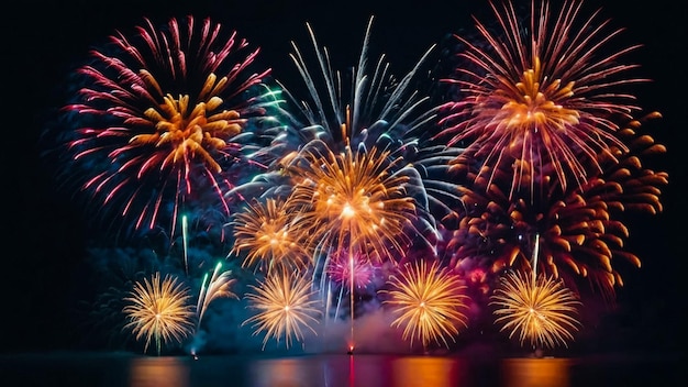 Beautiful colorful firework display at night