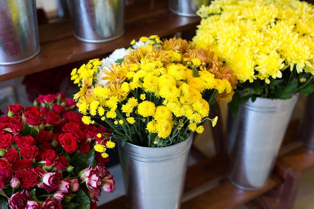 Beautiful colorful flowers in flower shop