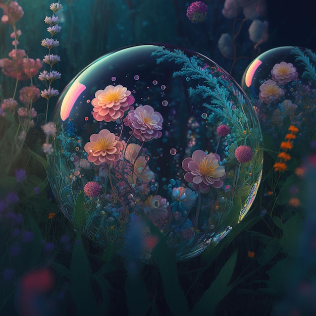 beautiful colorful flowers underwater artistic close up view of flowers generative ai