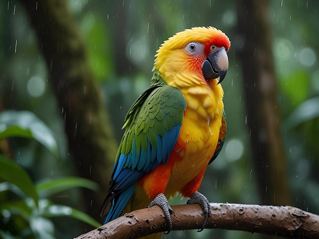 Beautiful colorful parrot in the rain forest wildlife and nature concept