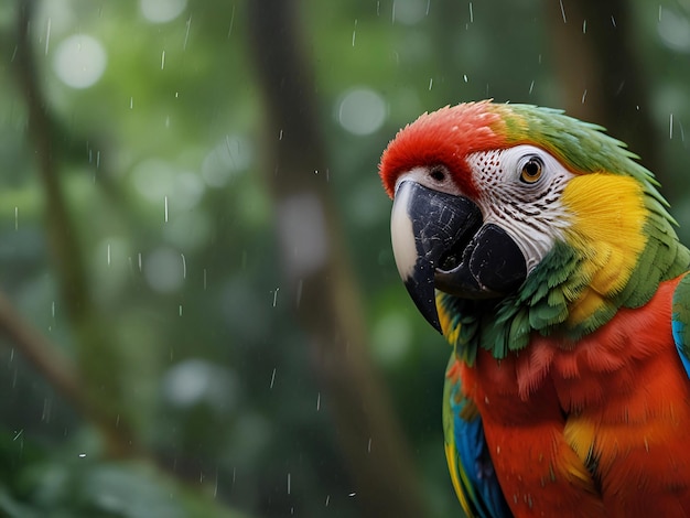 Beautiful colorful parrot in the rain forest wildlife and nature concept