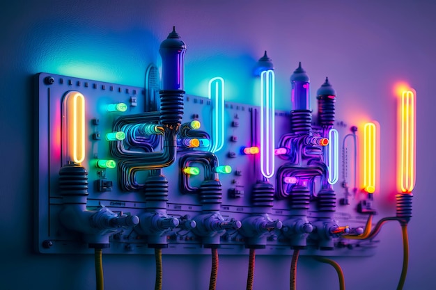 Beautiful colorful scene neon LED glass tubes Generative AI