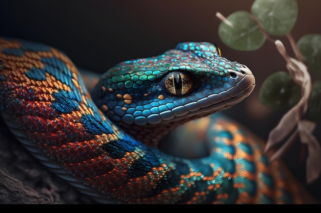 Beautiful colorful snake brazilian rainbow boa Neural network AI generated