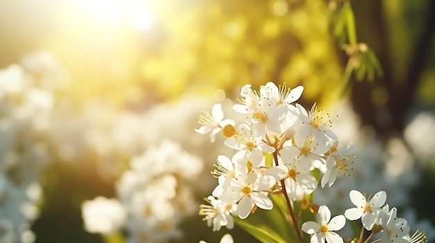 Beautiful colorful summer spring natural flower background Bees working on a bright sunny day