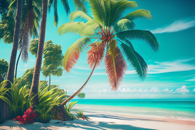 Beautiful Colorful Sunset Background Tropical Ocean beach Illustration Generative AI