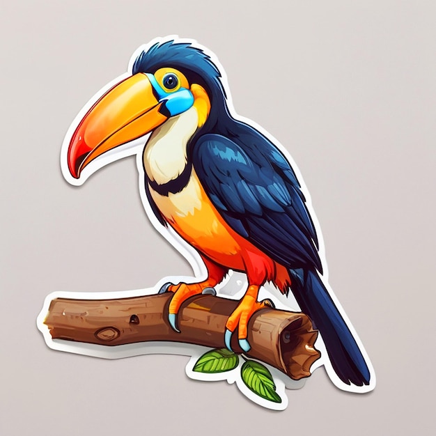 Photo beautiful colorful a toucan bird standing on a branch closeup sticker design