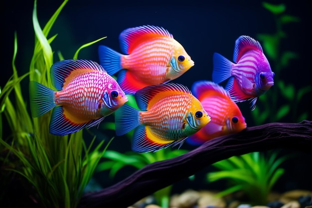 Beautiful colorful tropical fish in the aquarium