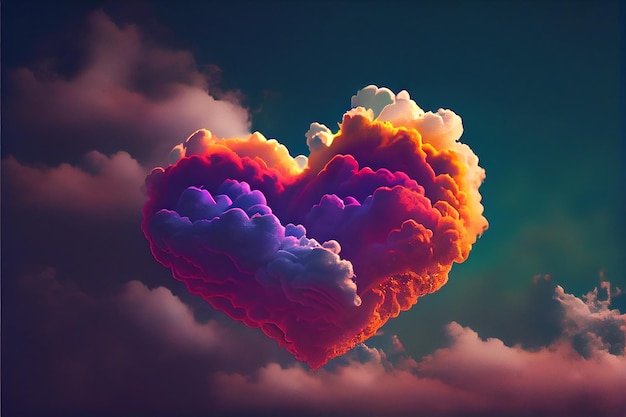 Beautiful colorful valentine day heart in the clouds as abstract background made with generative ai