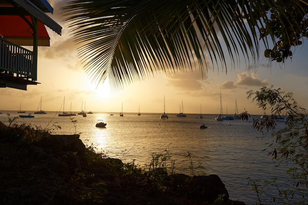 Beautiful colors of a sunset at the french carribean island Martinique