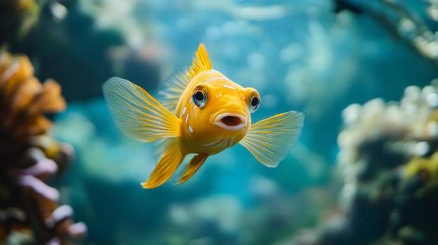 A beautiful and the colourful funny fish on the different colour background fish swimming inwater