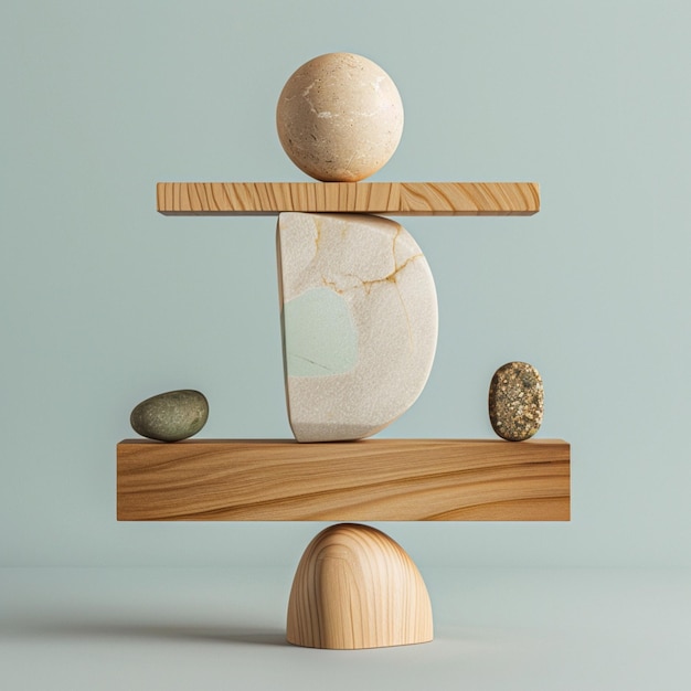 Photo beautiful composition of stones and wooden pieces balanced on top of one another