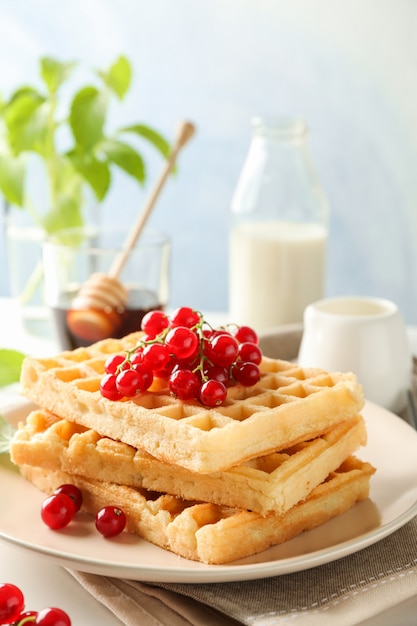 Beautiful composition with sweet belgian waffles