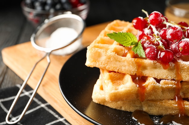 Beautiful composition with sweet waffles