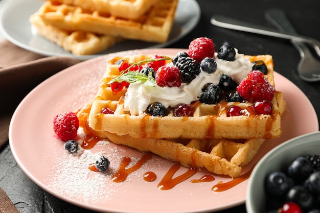 Beautiful composition with sweet waffles