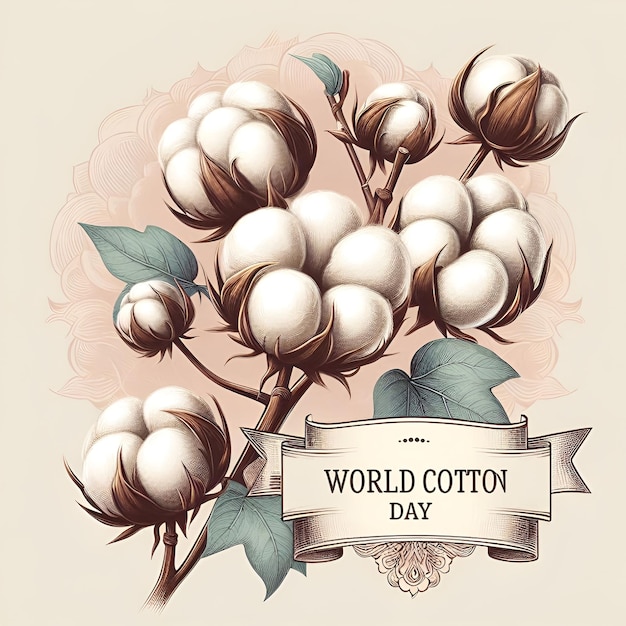 Beautiful Cotton Field and Blooming Cotton Branches for World Cotton Day Ai Generative