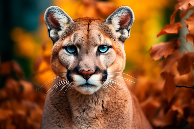 A beautiful cougar in the savannah Portrait of an animal in a natural environment