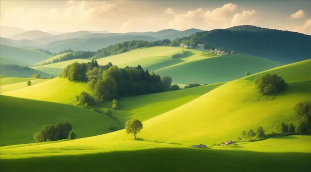 Photo a beautiful countryside landscape with hills by generative ai