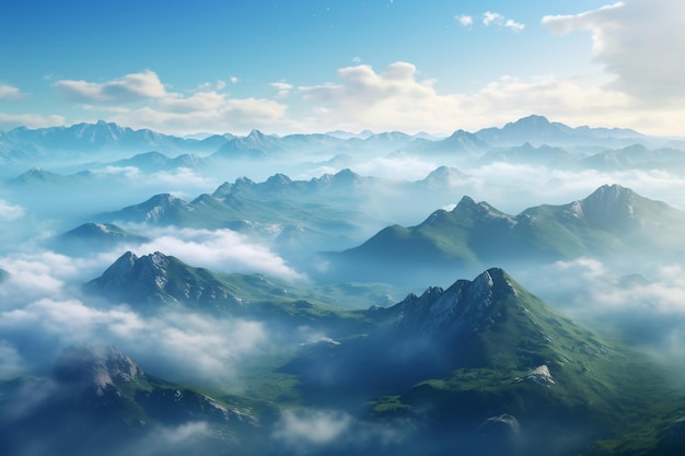 A beautiful countryside view of mountains along with clouds