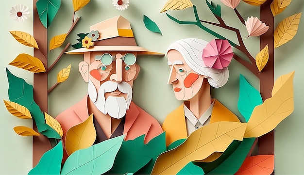 Beautiful couple paper cut style origami background photo illustration