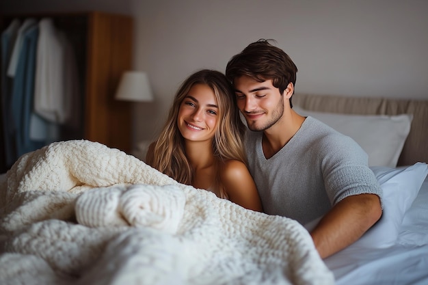 Photo a beautiful couple who are charming in love on bed