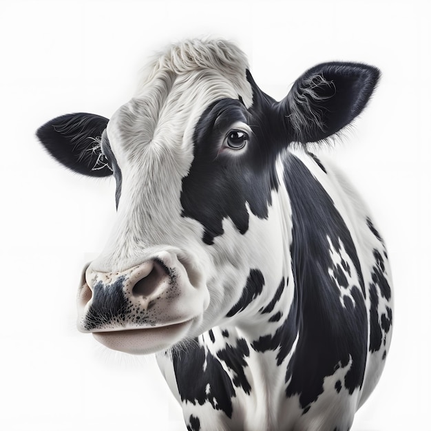 Beautiful cows on a white background Farm Cow isolated on white rural livestock black and white gentle surprised look cattle portrait