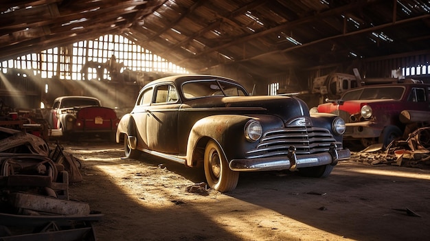 Beautiful cozy car garage with a sunlit backdrop