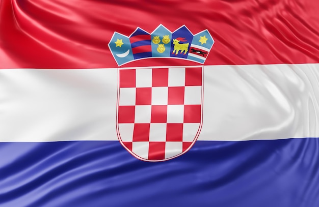 Beautiful Croatia Flag Wave Close Up on banner background with copy space.,3d model and illustration.