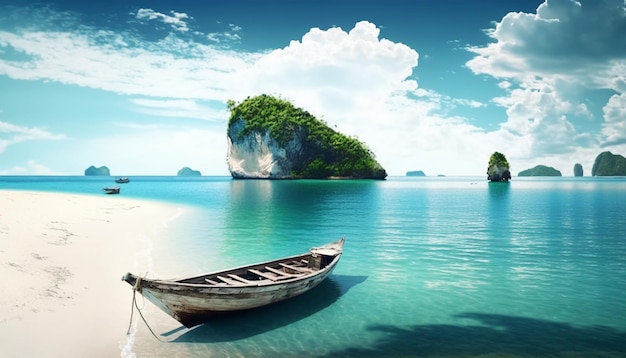 Beautiful crystal tropical sea with wooden boat