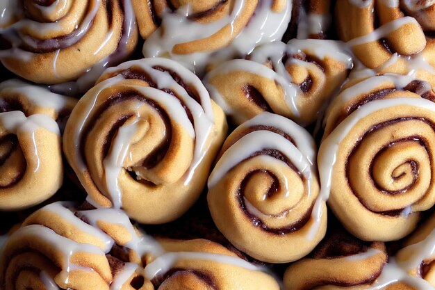 Beautiful curly cinnamon buns with creamy coating in shape of snails