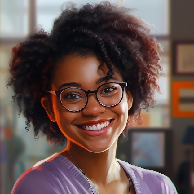 Beautiful curly girl with a short haircut Image generated by AI