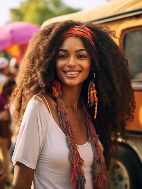 Beautiful cute hippie young woman on festival