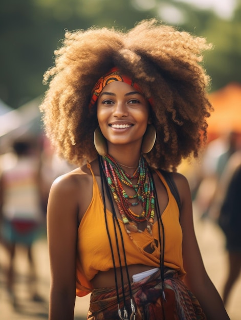 Beautiful cute hippie young woman on festival