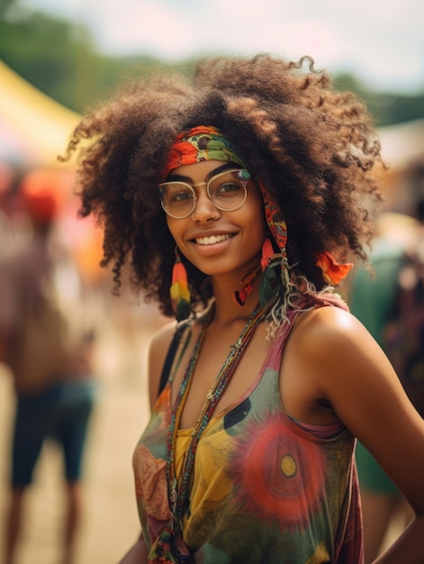 Beautiful cute hippie young woman on festival