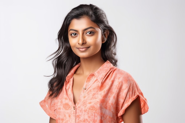 beautiful cute indian woman on white background