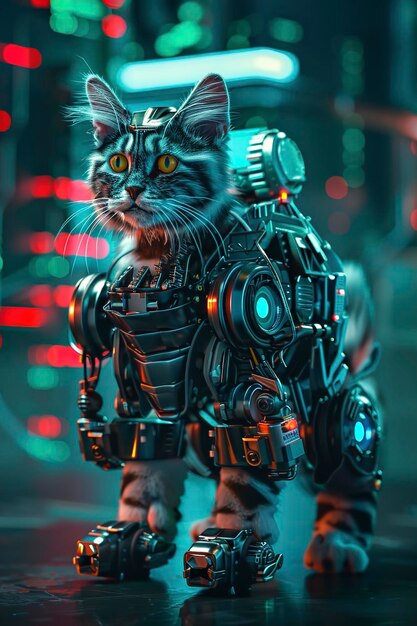 Photo a beautiful cyber scottish cat in futuristic robot costume