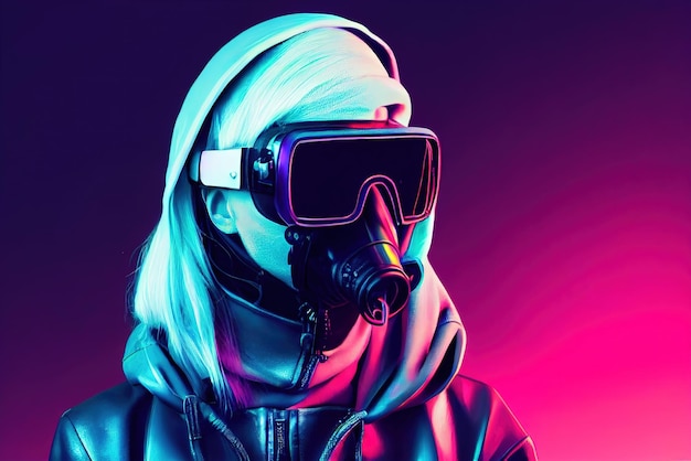 Beautiful Cyberpunk Female scientist with Goggles Cyberpunk metaverse character Concept digital art