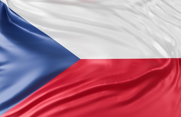 Beautiful Czech republic Flag Wave Close Up on banner background with copy space.,3d model and illustration.