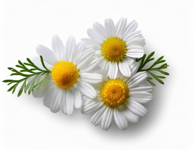 Beautiful Daisies Flowers with Yellow Center on White Background