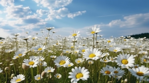 beautiful Daisy field with blue sky ultra detail Generative AI