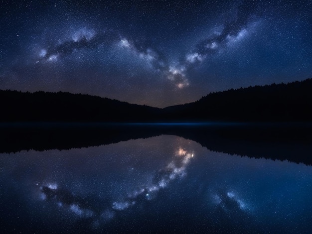 The beautiful dark lake with the reflection of milky way