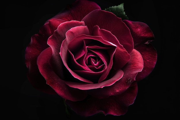 Beautiful dark red rose with intricate petals against a black background showcasing its elegance and depth